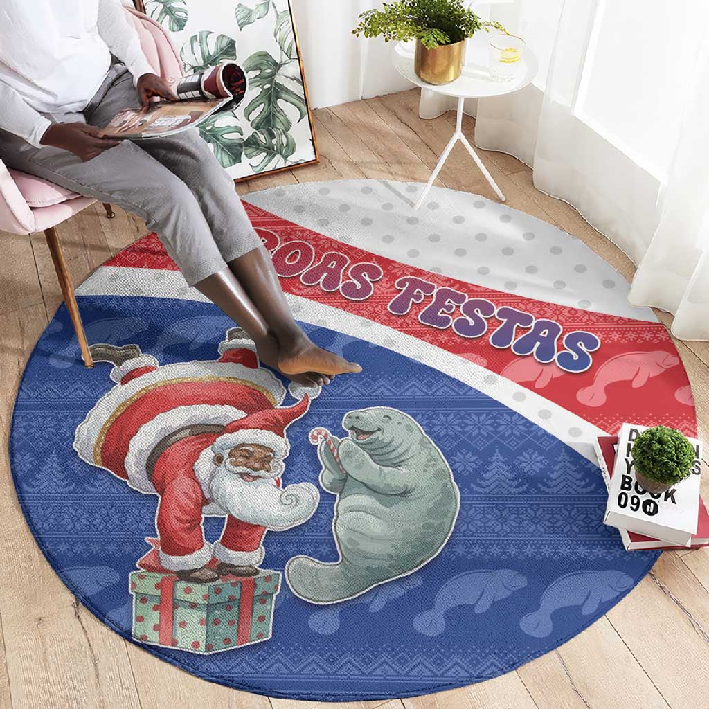 Cape Verde Christmas Round Carpet Black Santa Clause With The Manatee - African Pride