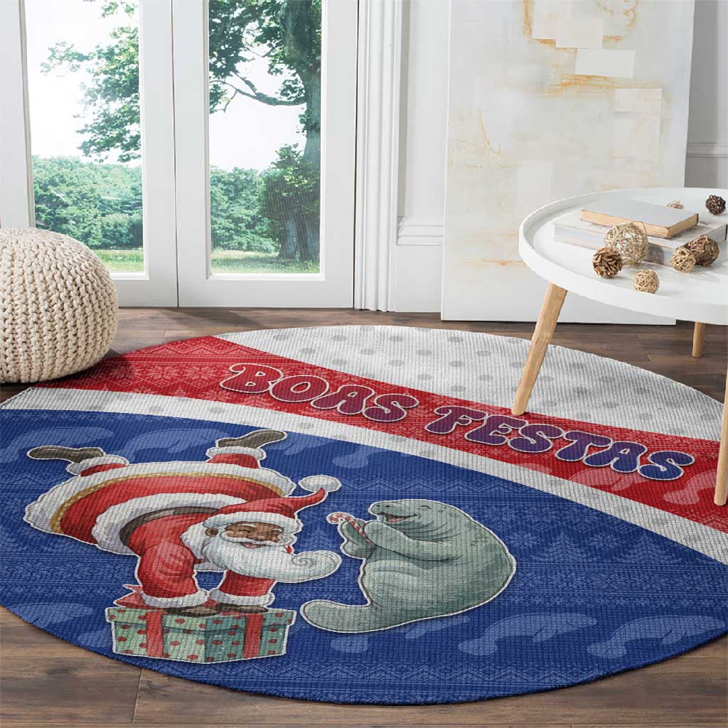 Cape Verde Christmas Round Carpet Black Santa Clause With The Manatee - African Pride