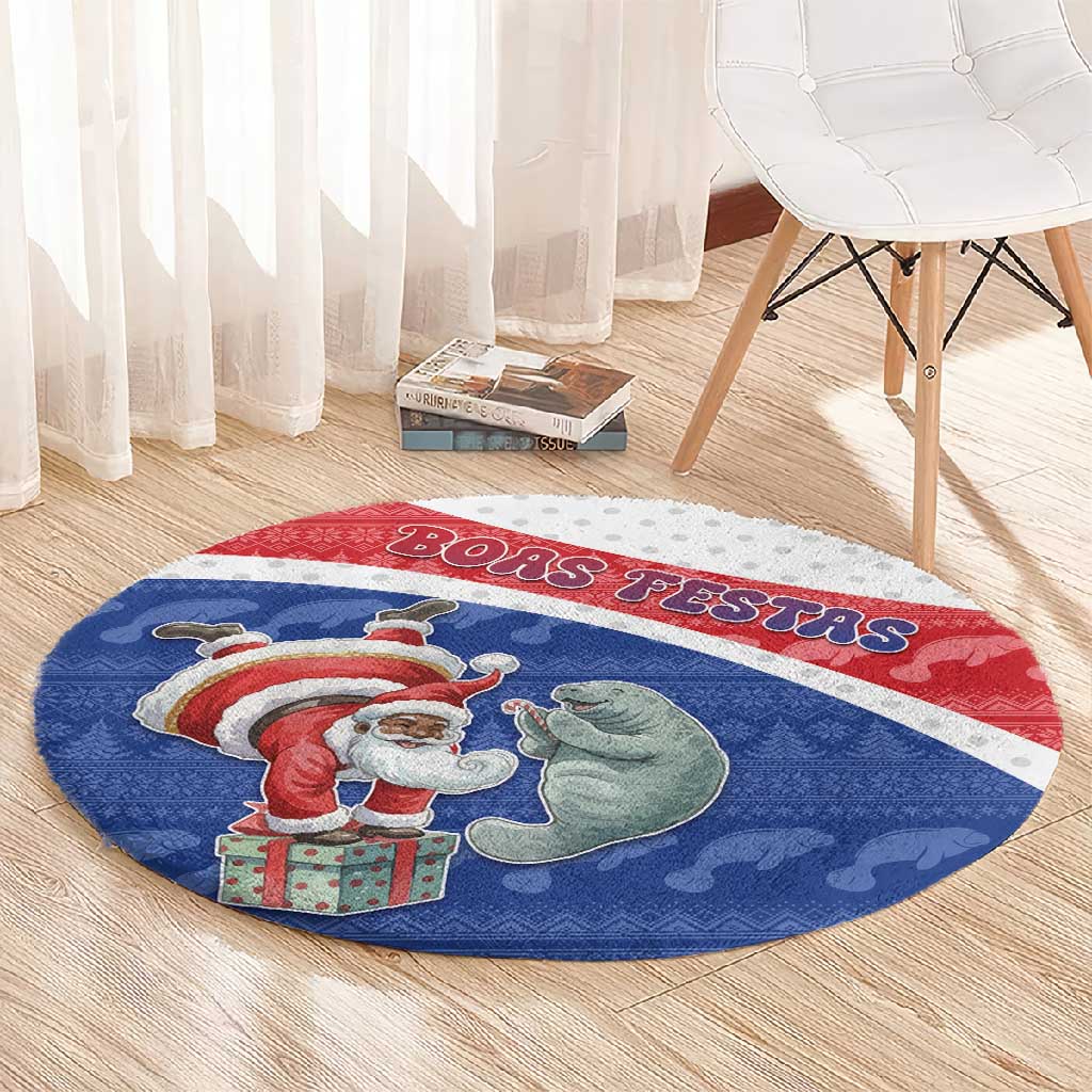 Cape Verde Christmas Round Carpet Black Santa Clause With The Manatee - African Pride