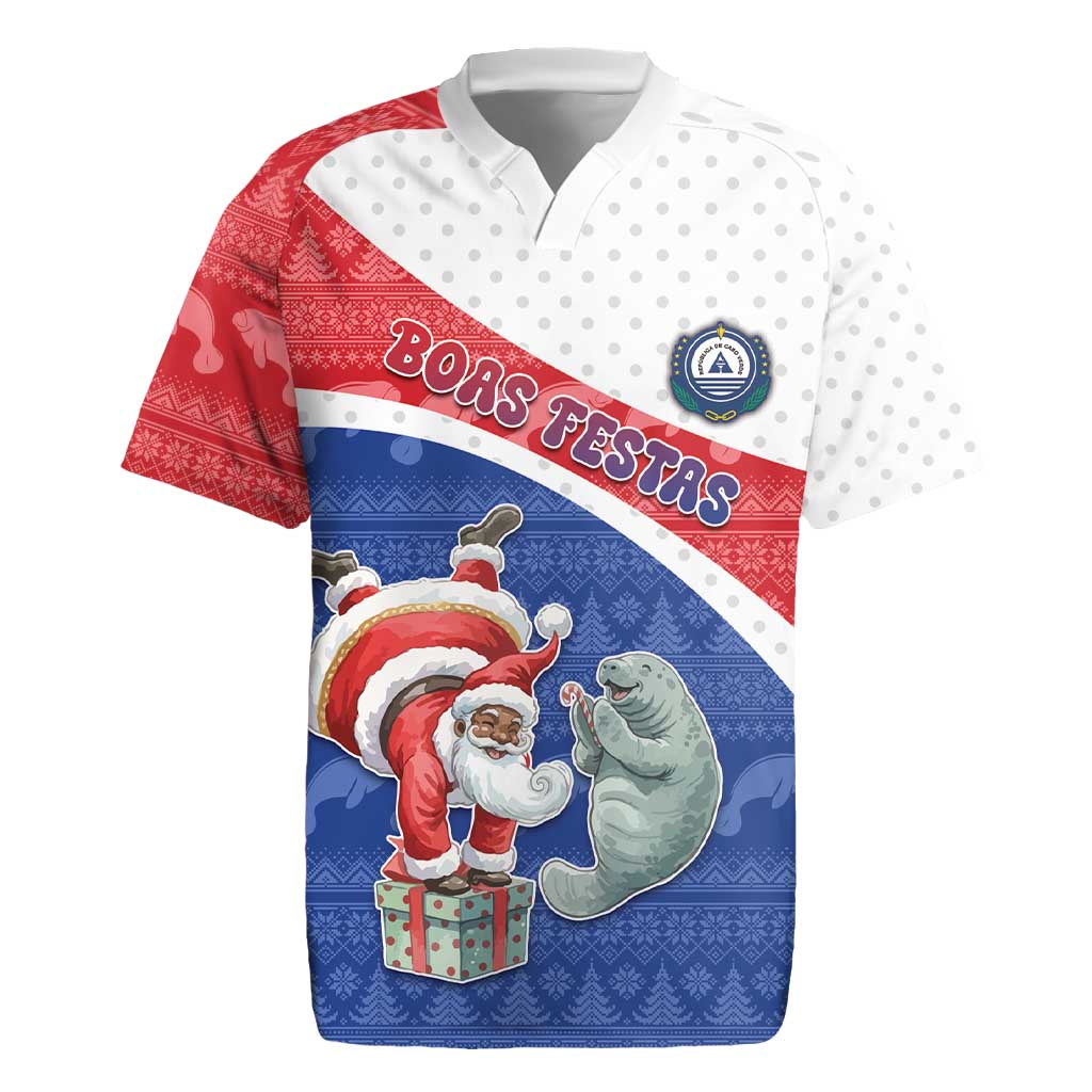 Personalized Cape Verde Christmas Rugby Jersey Black Santa Clause With The Manatee - African Pride