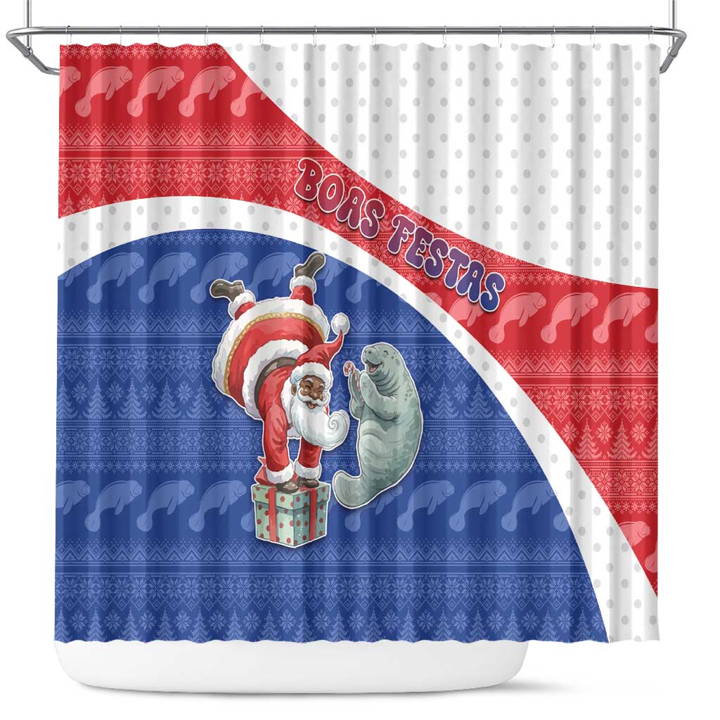 Cape Verde Christmas Shower Curtain Black Santa Clause With The Manatee - African Pride