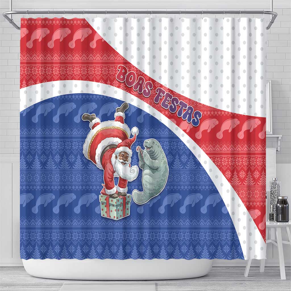 Cape Verde Christmas Shower Curtain Black Santa Clause With The Manatee - African Pride