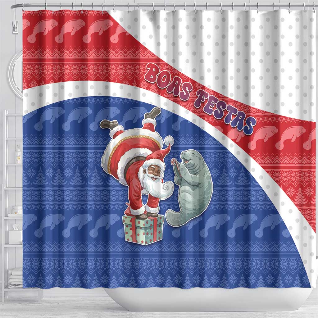 Cape Verde Christmas Shower Curtain Black Santa Clause With The Manatee - African Pride