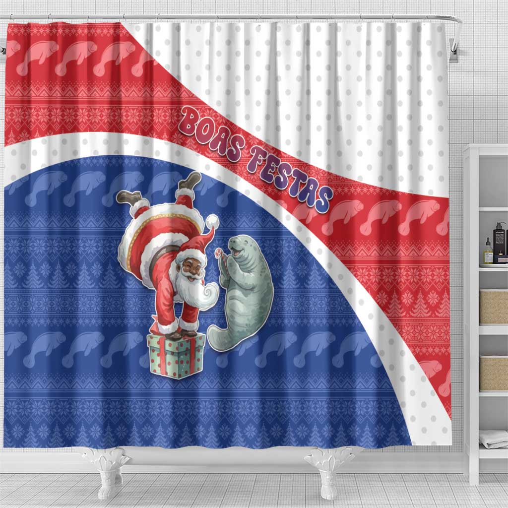 Cape Verde Christmas Shower Curtain Black Santa Clause With The Manatee - African Pride