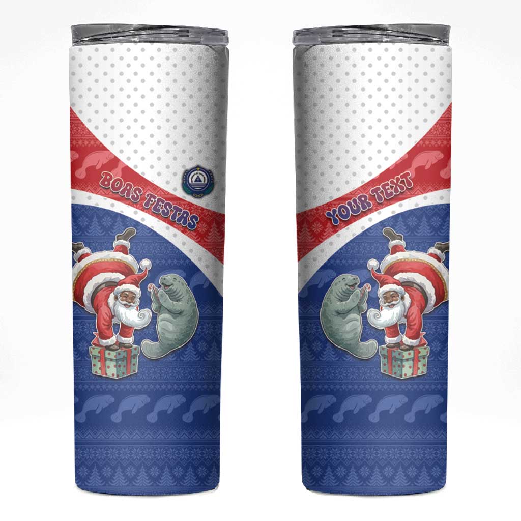 Personalized Cape Verde Christmas Skinny Tumbler Black Santa Clause With The Manatee - African Pride