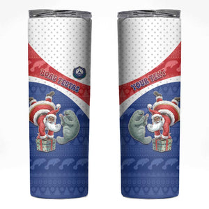 Personalized Cape Verde Christmas Skinny Tumbler Black Santa Clause With The Manatee - African Pride