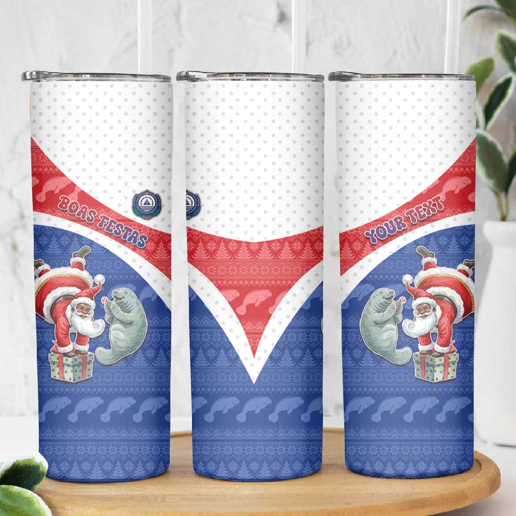 Personalized Cape Verde Christmas Skinny Tumbler Black Santa Clause With The Manatee - African Pride