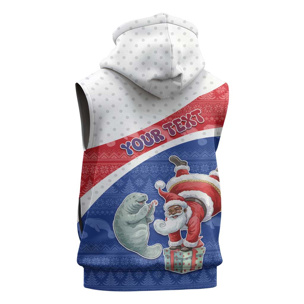 Personalized Cape Verde Christmas Sleeveless Hoodie Black Santa Clause With The Manatee - African Pride