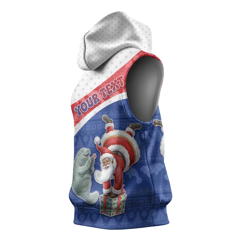 Personalized Cape Verde Christmas Sleeveless Hoodie Black Santa Clause With The Manatee - African Pride