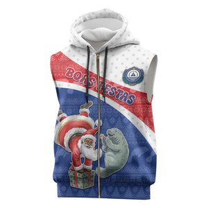 Personalized Cape Verde Christmas Sleeveless Zip Hoodie Black Santa Clause With The Manatee - African Pride