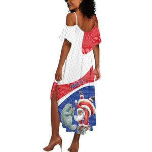 Personalized Cape Verde Christmas Summer Maxi Dress Black Santa Clause With The Manatee - African Pride