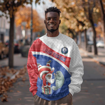 Personalized Cape Verde Christmas Sweatshirt Black Santa Clause With The Manatee - African Pride