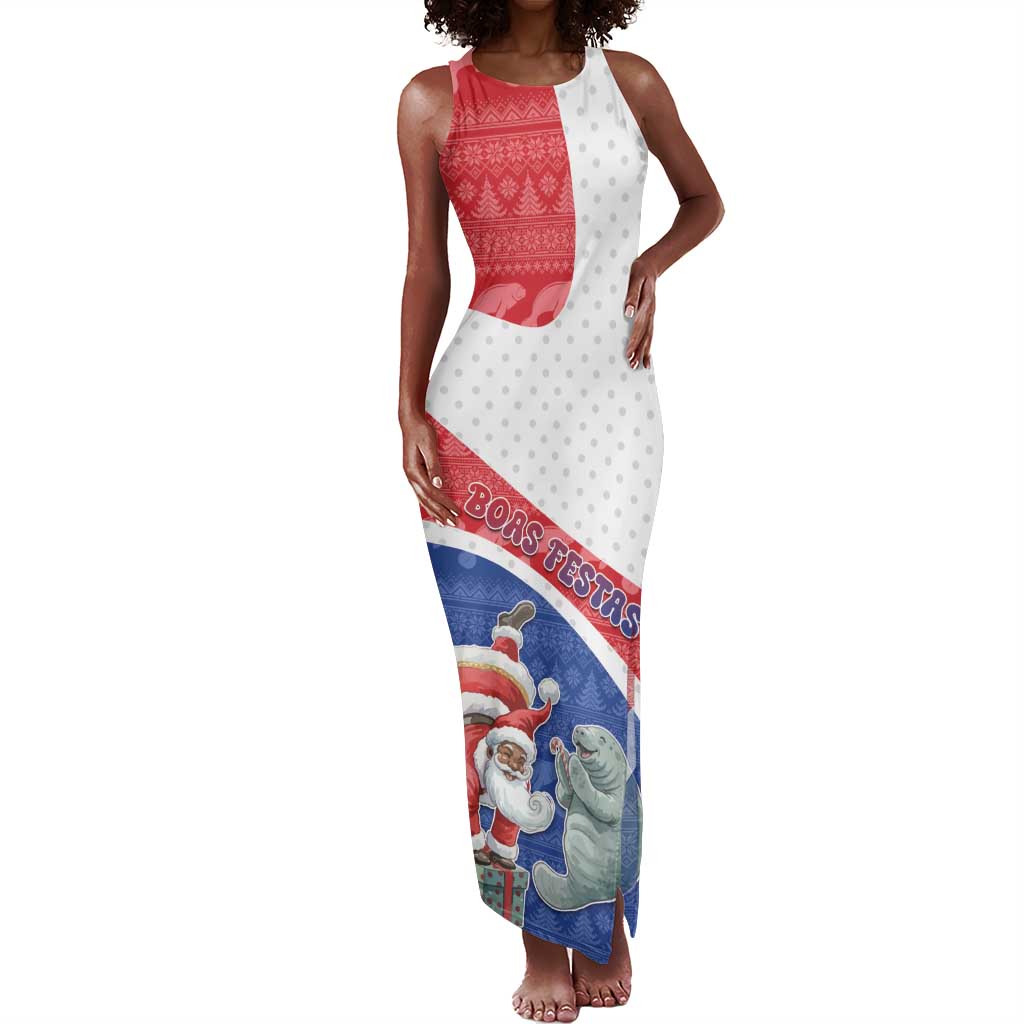 Personalized Cape Verde Christmas Tank Maxi Dress Black Santa Clause With The Manatee - African Pride