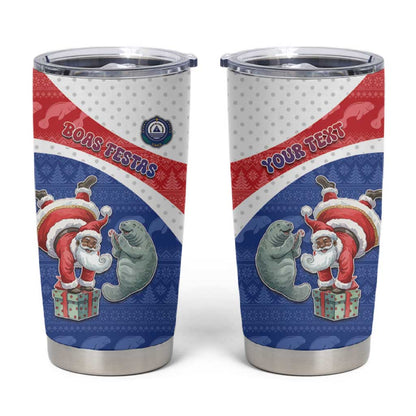 Personalized Cape Verde Christmas Tumbler Cup Black Santa Clause With The Manatee - African Pride