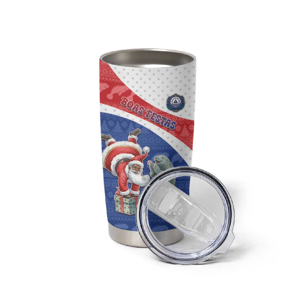 Personalized Cape Verde Christmas Tumbler Cup Black Santa Clause With The Manatee - African Pride