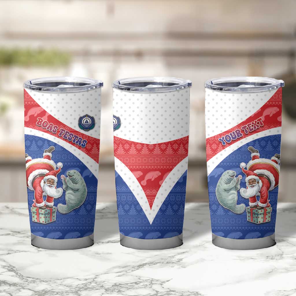 Personalized Cape Verde Christmas Tumbler Cup Black Santa Clause With The Manatee - African Pride