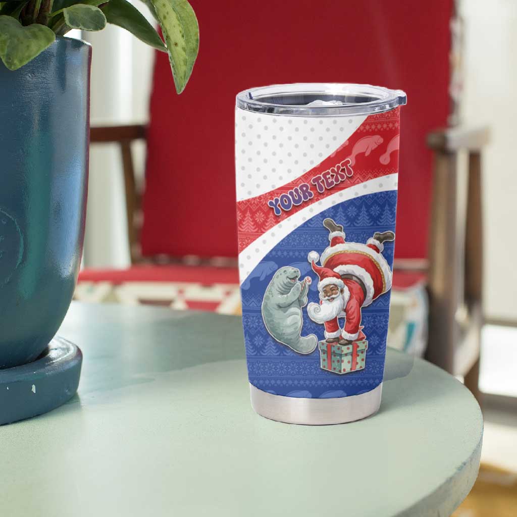 Personalized Cape Verde Christmas Tumbler Cup Black Santa Clause With The Manatee - African Pride