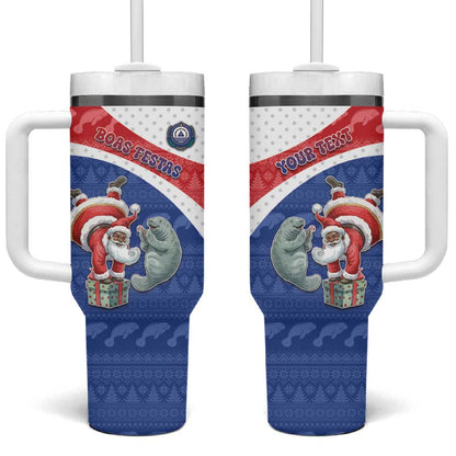 Personalized Cape Verde Christmas Tumbler With Handle Black Santa Clause With The Manatee - African Pride
