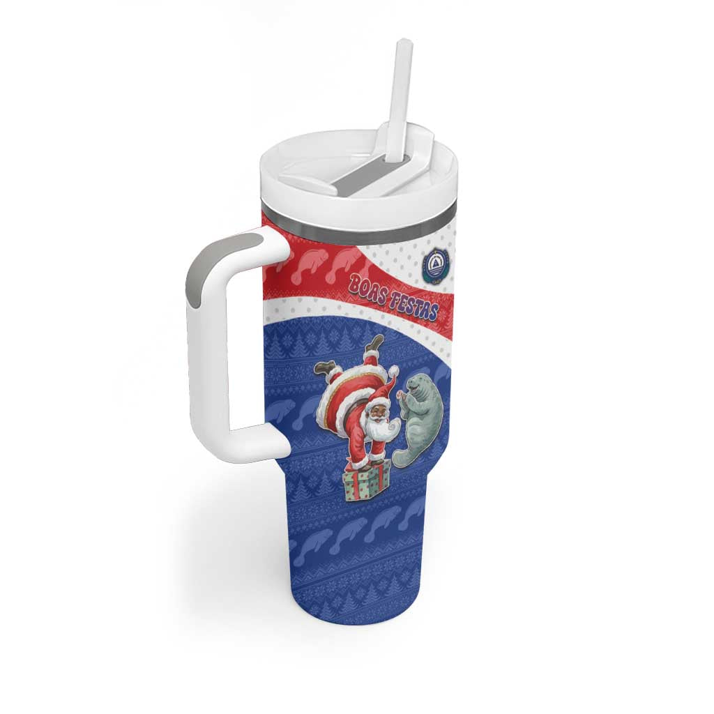 Personalized Cape Verde Christmas Tumbler With Handle Black Santa Clause With The Manatee - African Pride