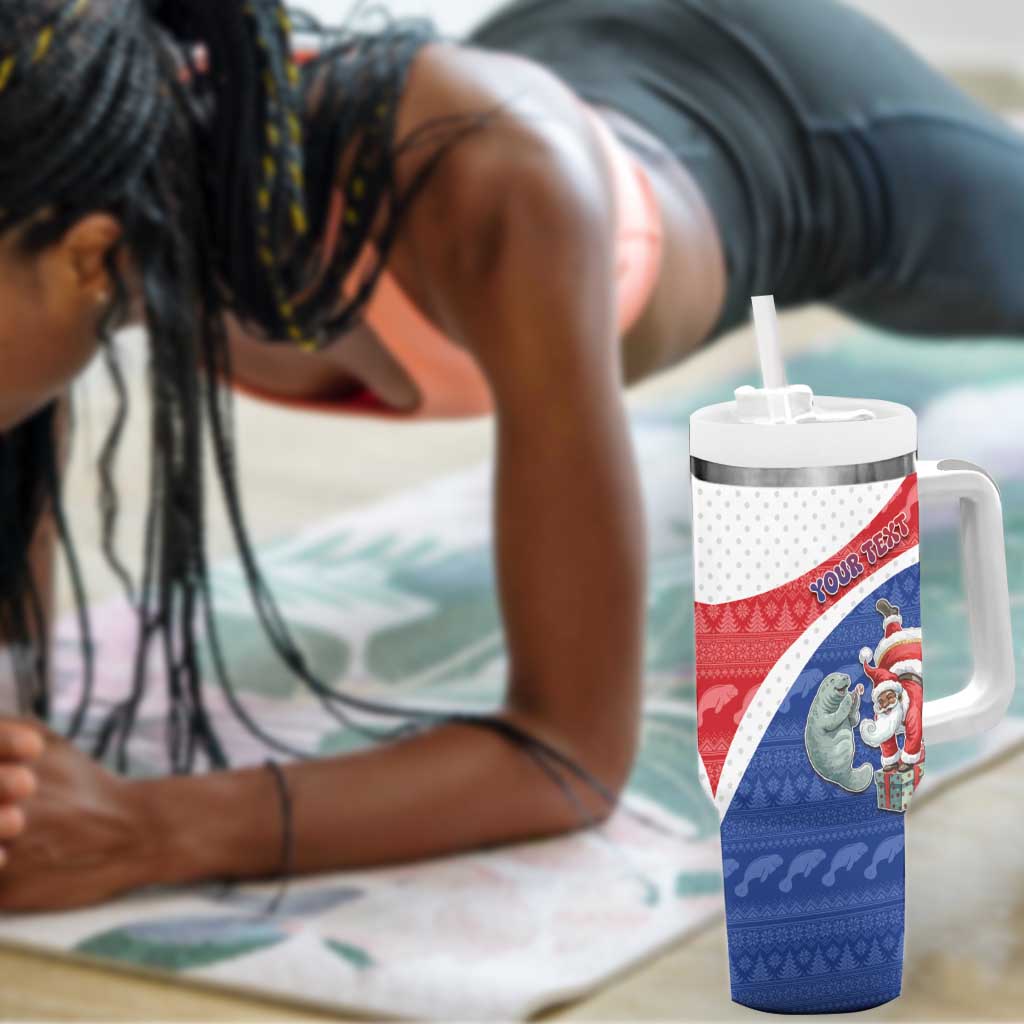 Personalized Cape Verde Christmas Tumbler With Handle Black Santa Clause With The Manatee - African Pride