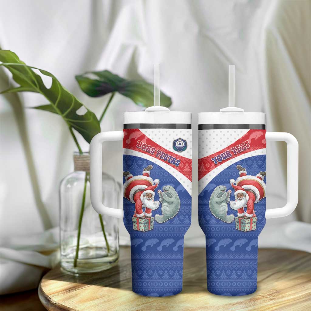Personalized Cape Verde Christmas Tumbler With Handle Black Santa Clause With The Manatee - African Pride