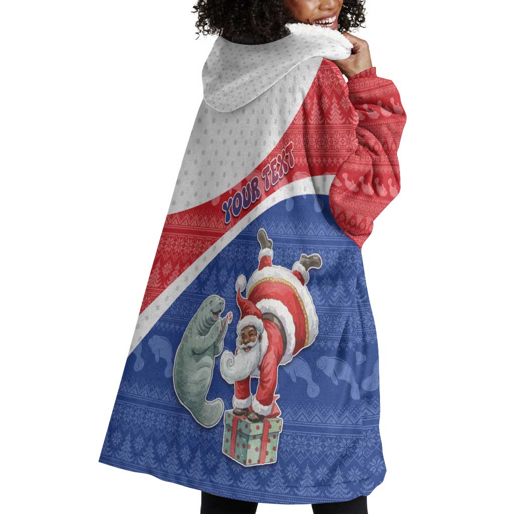Personalized Cape Verde Christmas Wearable Blanket Hoodie Black Santa Clause With The Manatee - African Pride