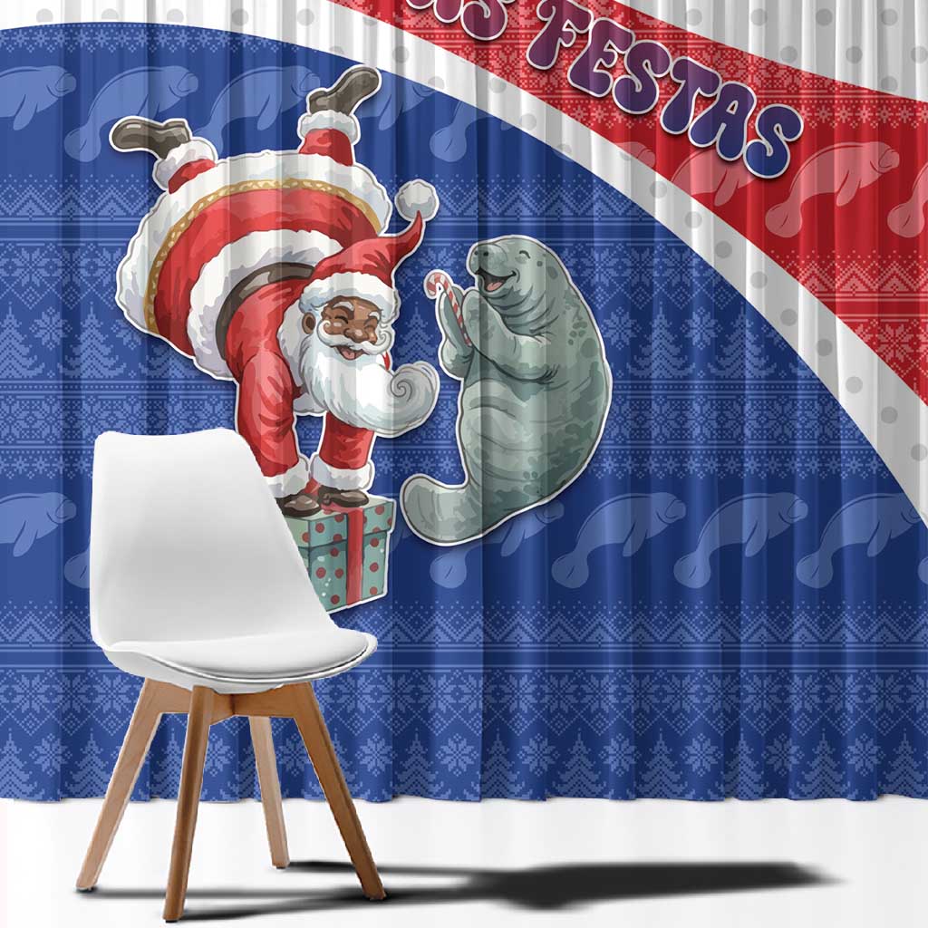 Cape Verde Christmas Window Curtain Black Santa Clause With The Manatee - African Pride