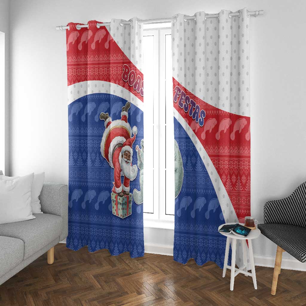 Cape Verde Christmas Window Curtain Black Santa Clause With The Manatee - African Pride