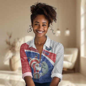 Personalized Cape Verde Christmas Women Casual Shirt Black Santa Clause With The Manatee - African Pride