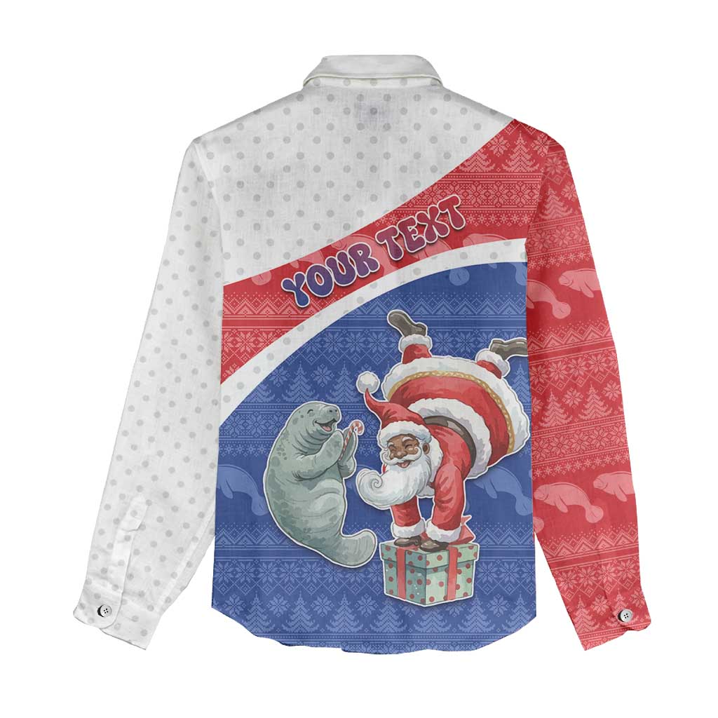 Personalized Cape Verde Christmas Women Casual Shirt Black Santa Clause With The Manatee - African Pride