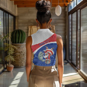 Personalized Cape Verde Christmas Women Sleeveless Polo Shirt Black Santa Clause With The Manatee - African Pride