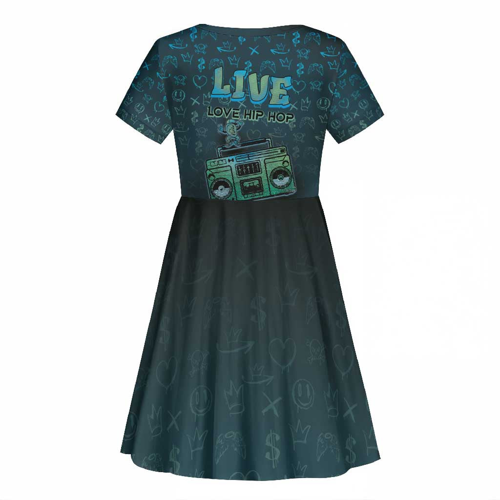 Dope Like Hip Hop Kid Short Sleeve Dress Hiphop Graffiti Style - African Pride