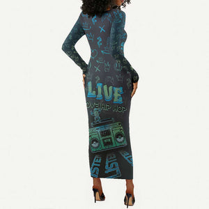 Dope Like Hip Hop Long Sleeve Bodycon Dress Hiphop Graffiti Style - African Pride
