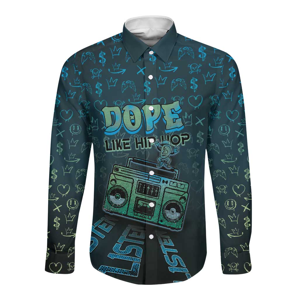 Dope Like Hip Hop Long Sleeve Button Shirt Hiphop Graffiti Style - African Pride