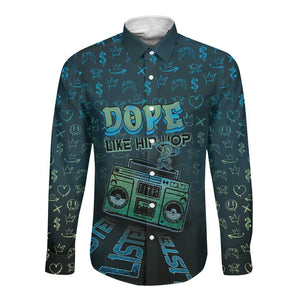 Dope Like Hip Hop Long Sleeve Button Shirt Hiphop Graffiti Style - African Pride