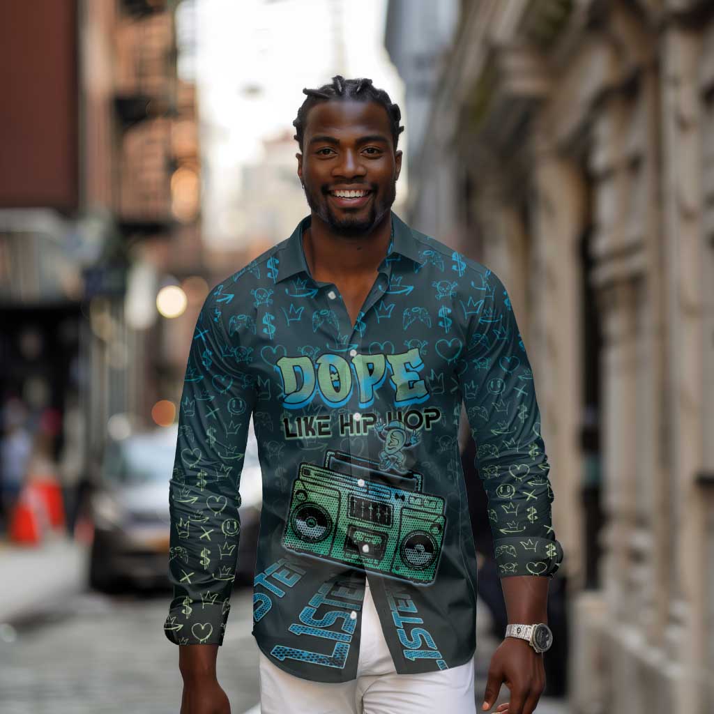 Dope Like Hip Hop Long Sleeve Button Shirt Hiphop Graffiti Style - African Pride