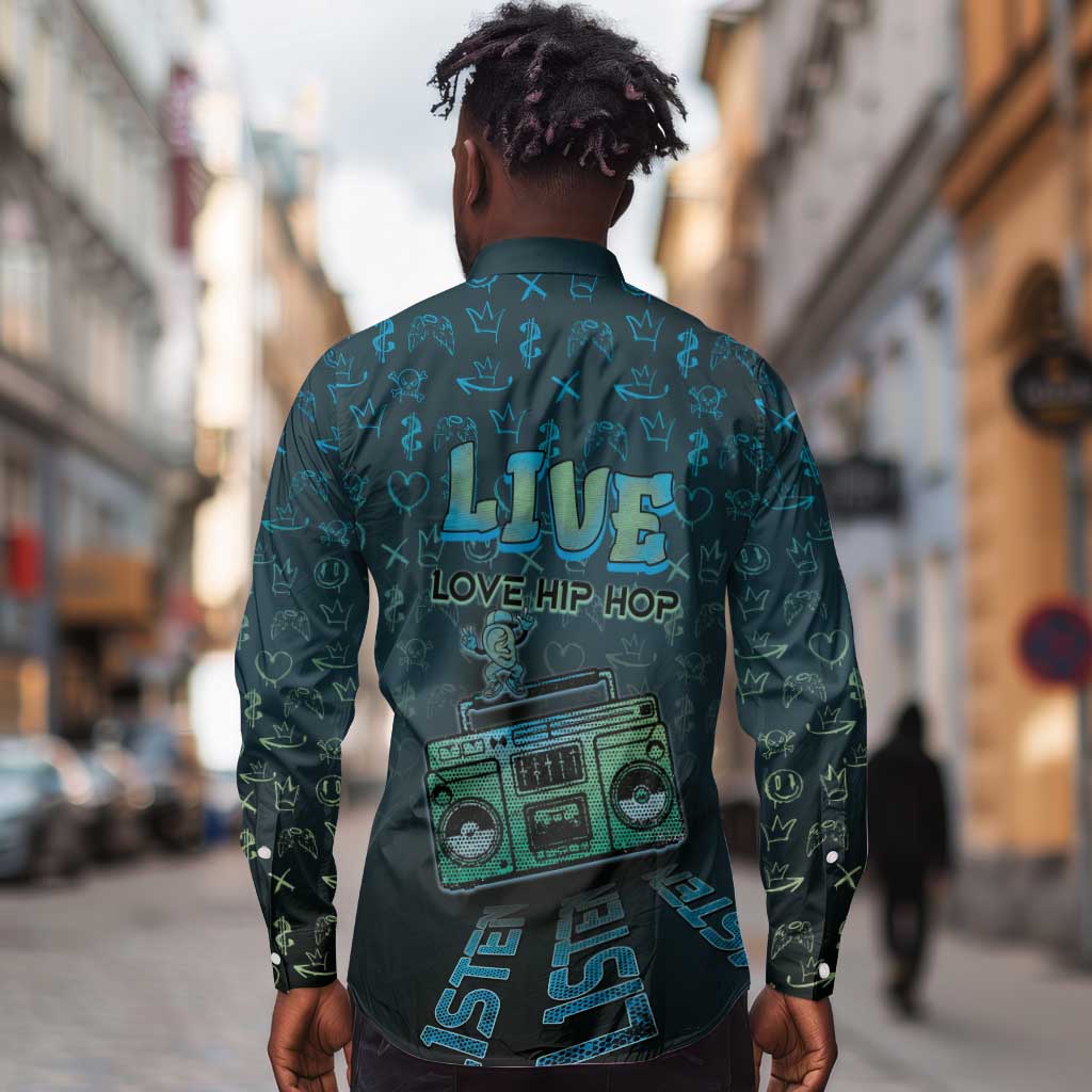 Dope Like Hip Hop Long Sleeve Button Shirt Hiphop Graffiti Style - African Pride