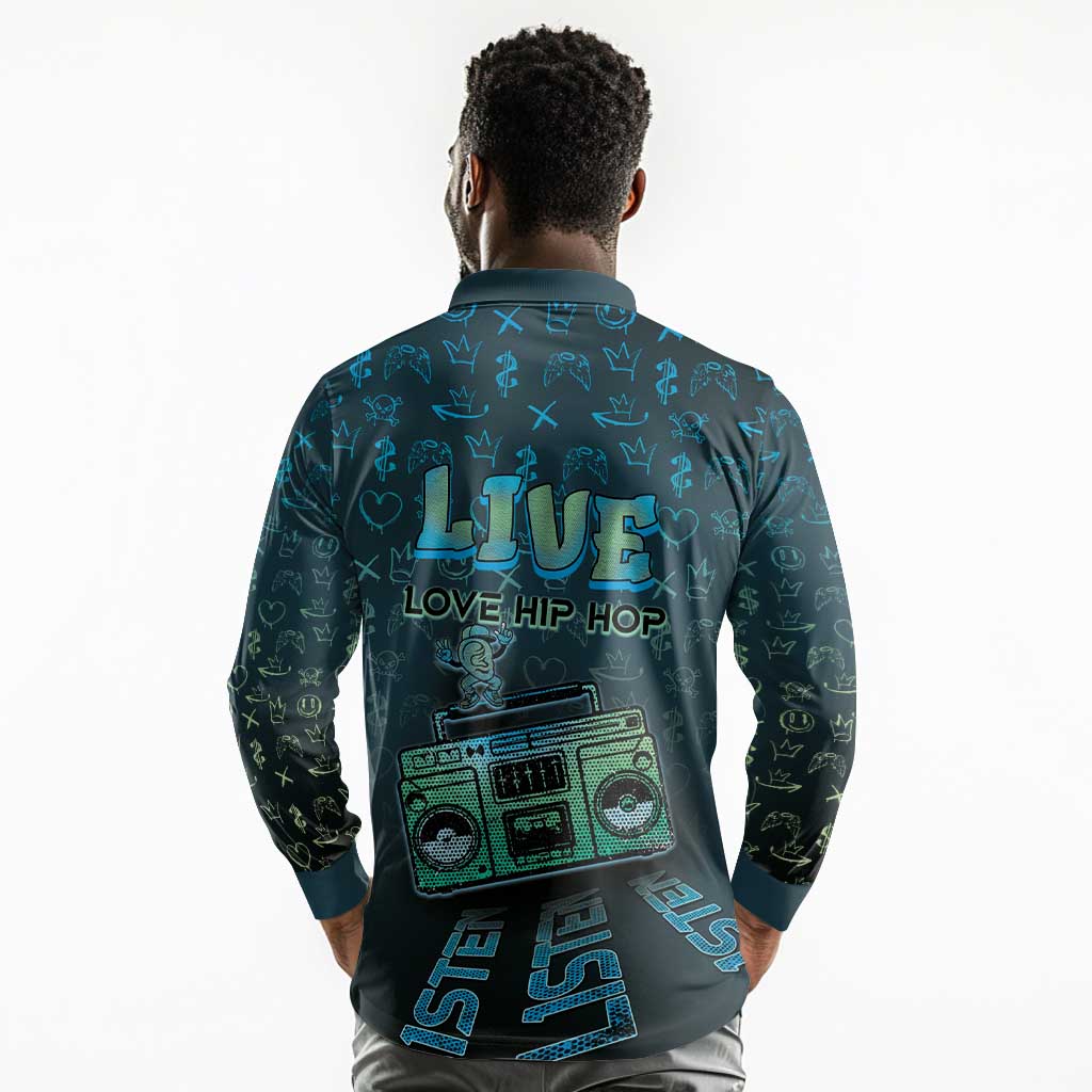 Dope Like Hip Hop Long Sleeve Polo Shirt Hiphop Graffiti Style - African Pride