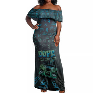 Dope Like Hip Hop Off Shoulder Maxi Dress Hiphop Graffiti Style - African Pride