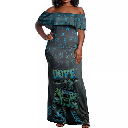 Dope Like Hip Hop Off Shoulder Maxi Dress Hiphop Graffiti Style - African Pride
