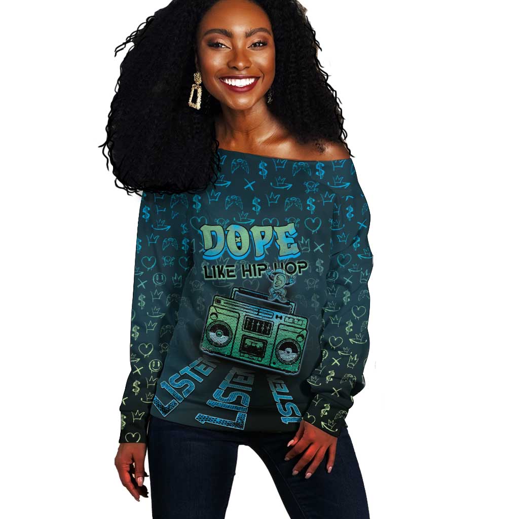 Dope Like Hip Hop Off Shoulder Sweater Hiphop Graffiti Style - African Pride