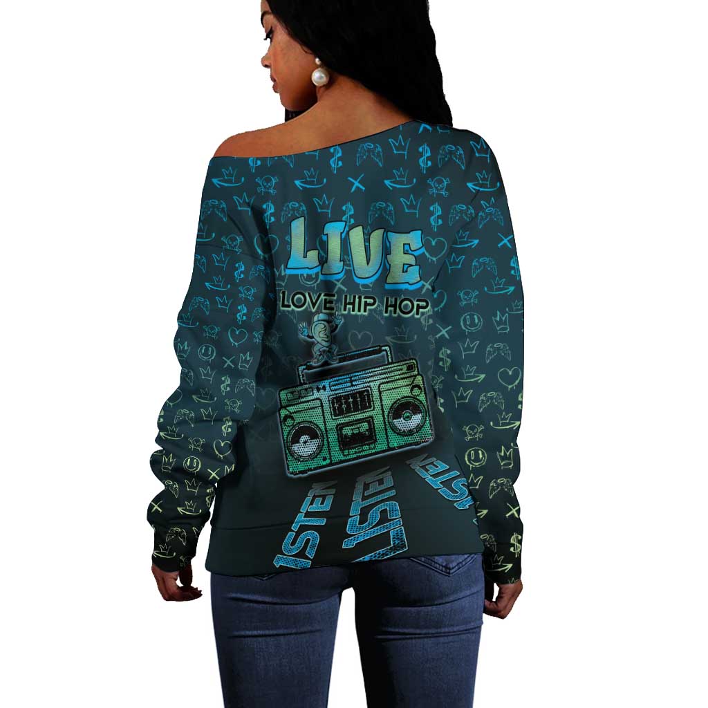 Dope Like Hip Hop Off Shoulder Sweater Hiphop Graffiti Style - African Pride