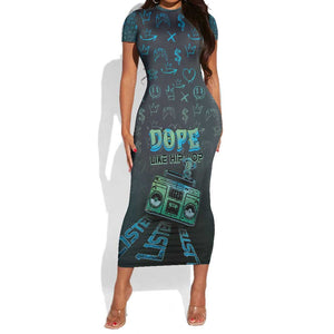 Dope Like Hip Hop Short Sleeve Bodycon Dress Hiphop Graffiti Style - African Pride