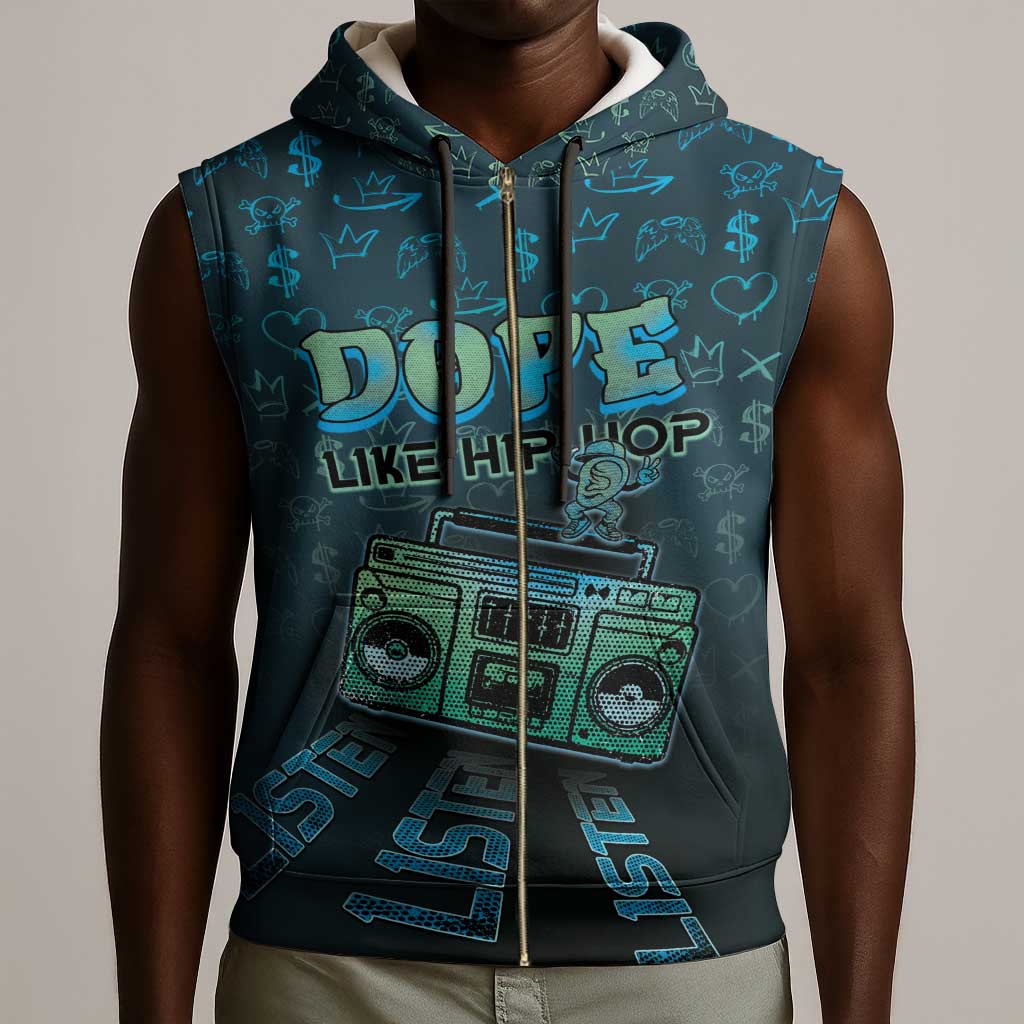Dope Like Hip Hop Sleeveless Zip Hoodie Hiphop Graffiti Style - African Pride