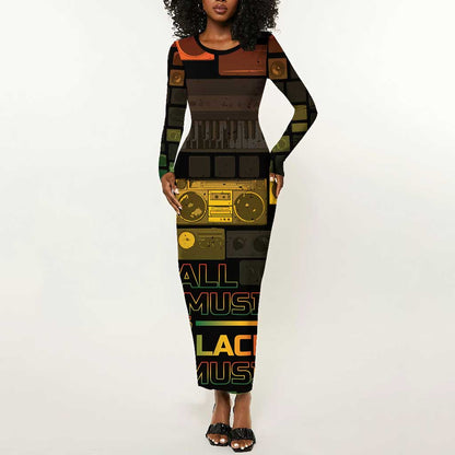 Black Music Month Long Sleeve Bodycon Dress All Music Is Black Music - African Pride