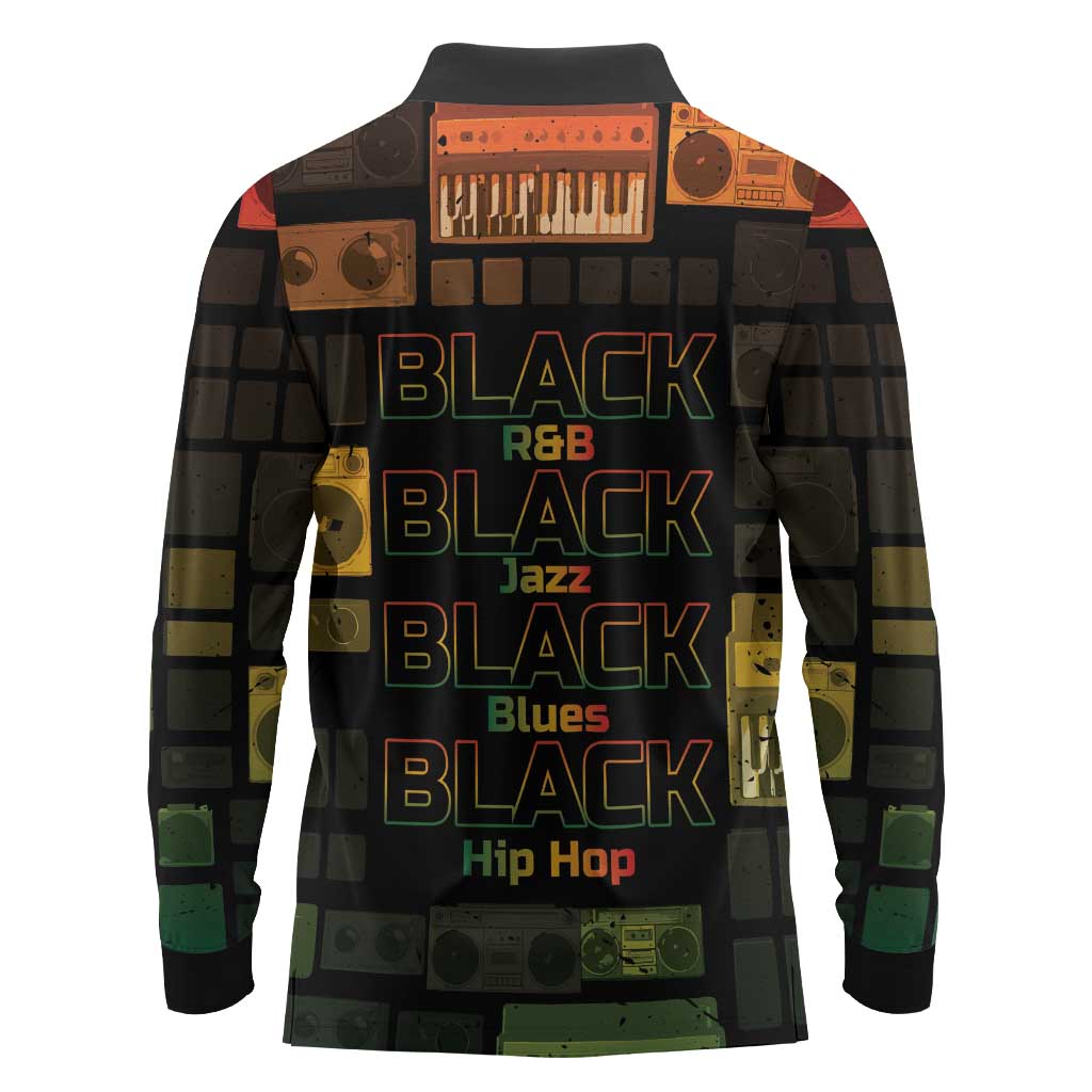 Black Music Month Long Sleeve Polo Shirt All Music Is Black Music - African Pride