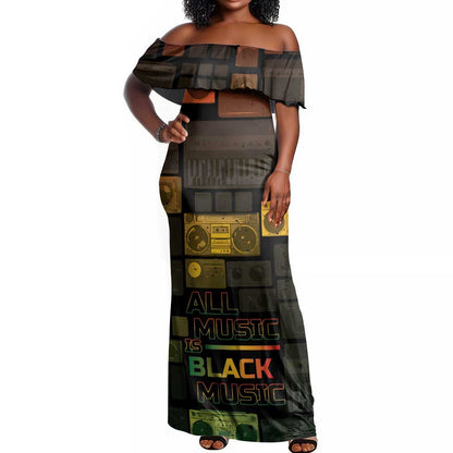 Black Music Month Off Shoulder Maxi Dress All Music Is Black Music - African Pride