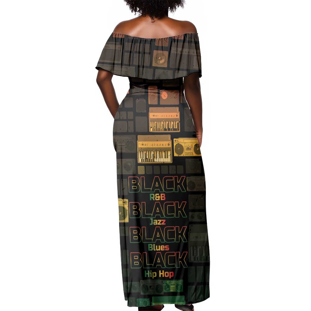 Black Music Month Off Shoulder Maxi Dress All Music Is Black Music - African Pride