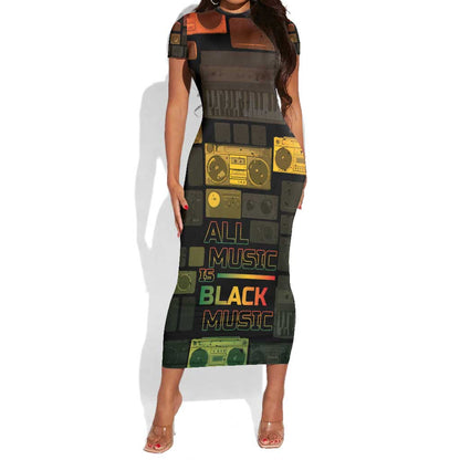 Black Music Month Short Sleeve Bodycon Dress All Music Is Black Music - African Pride
