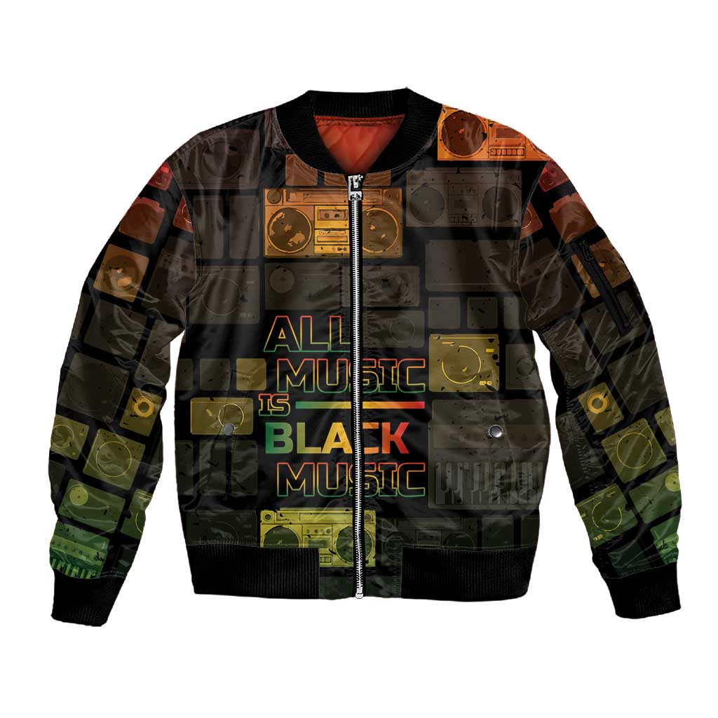 Black Music Month Sleeve Zip Bomber Jacket All Music Is Black Music - African Pride